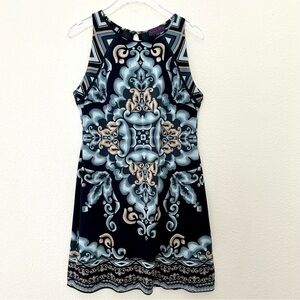 Hale Bob Emery Dress A-Line Sleeveless Stretch Blue Black White Gray Size Small